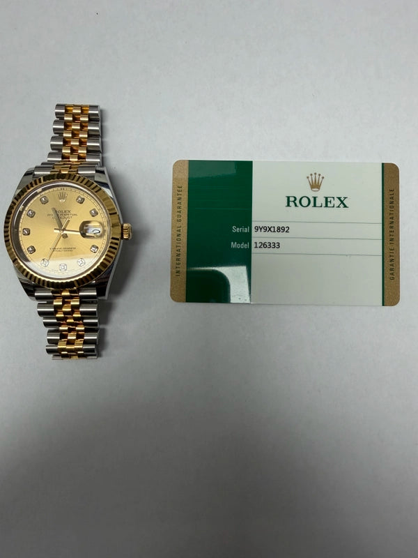 Rolex Datejust Champagne Diamond Dial on Jubilee Ref 126333 with New Style Card White 2017
