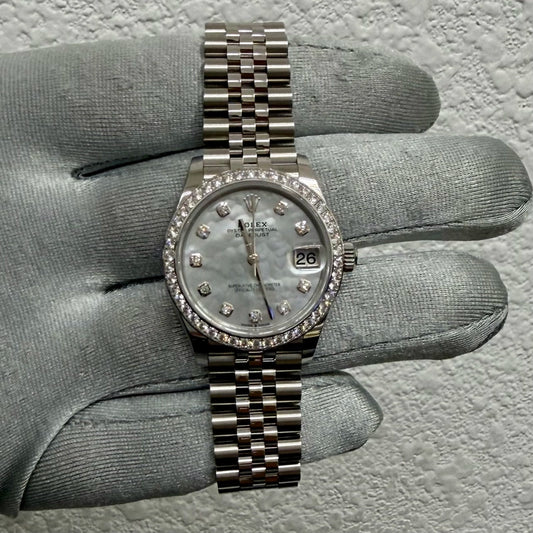 Rolex Datejust 31 White Mother Of Pearl Diamond Dial on Jubilee Ref 278384 with New Style Card Green 2026