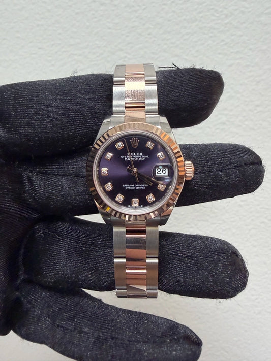 Rolex Datejust Lady Aubergine Diamond Dial on Oyster Ref 279171 with New Style Card Green 2026