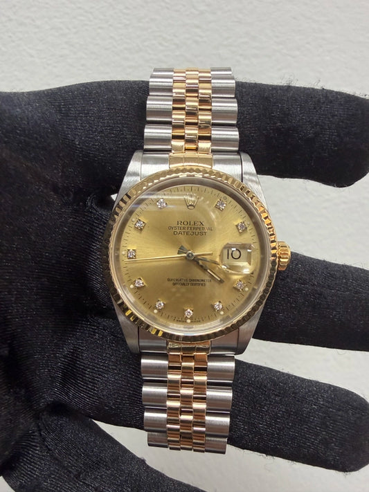 Rolex Datejust 36 Champagne Diamond Dial on Jubilee Ref 16233 with Papers