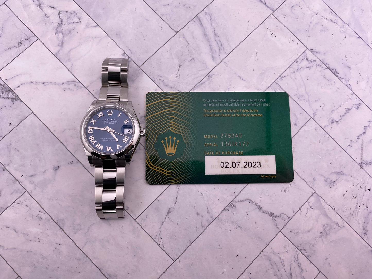 Rolex Datejust 31 Blue Roman Dial on Oyster Ref. 278240 Card 2023 — view 7
