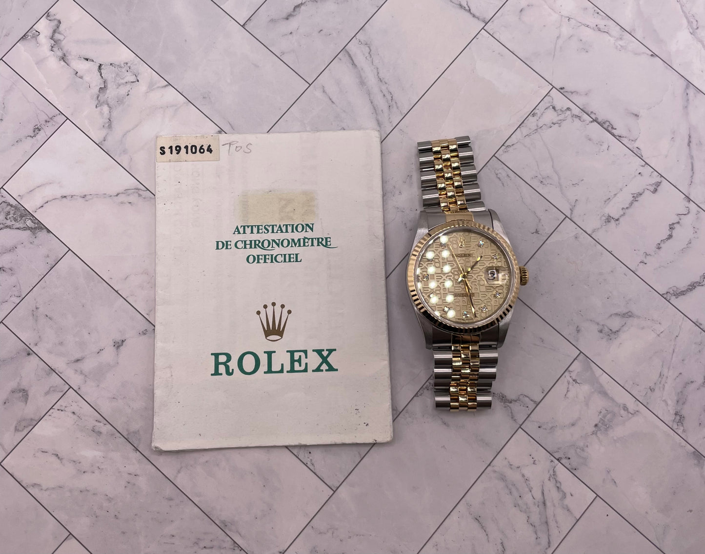Rolex Datejust Gold Anniversary Diamond Dial Dial on Jubilee Ref. 16233G Papers 1994 — view 6