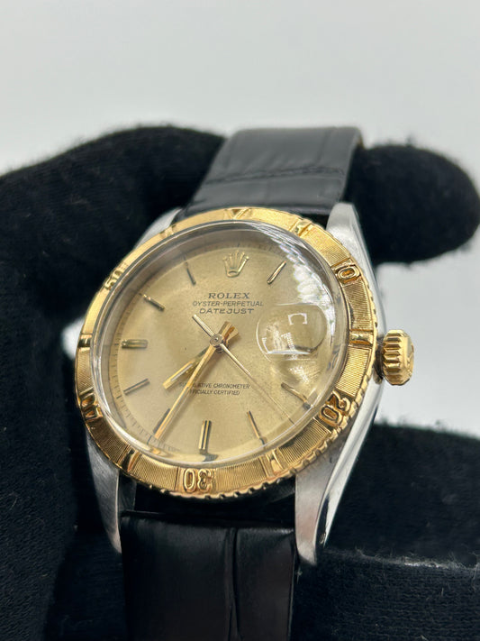 Rolex Datejust Turn-o-Graph Champagne Stick Dial on Generic Black Leather Band Ref. 6609 1958 — view 2