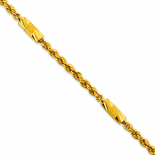 24K Yellow Gold Rope & Barrels Chain Necklace