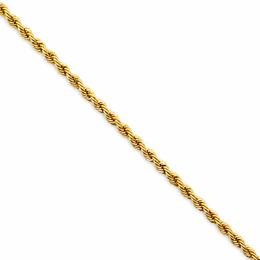 18K Yellow Gold Hollow Twisted Rope Chain - 24 Inches
