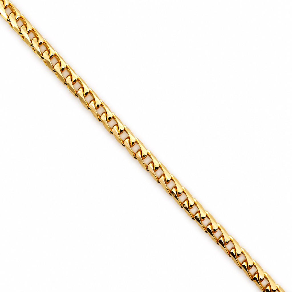 18K Yellow Gold Solid Diamond-Cut Square Franco Chain - 20 Inches
