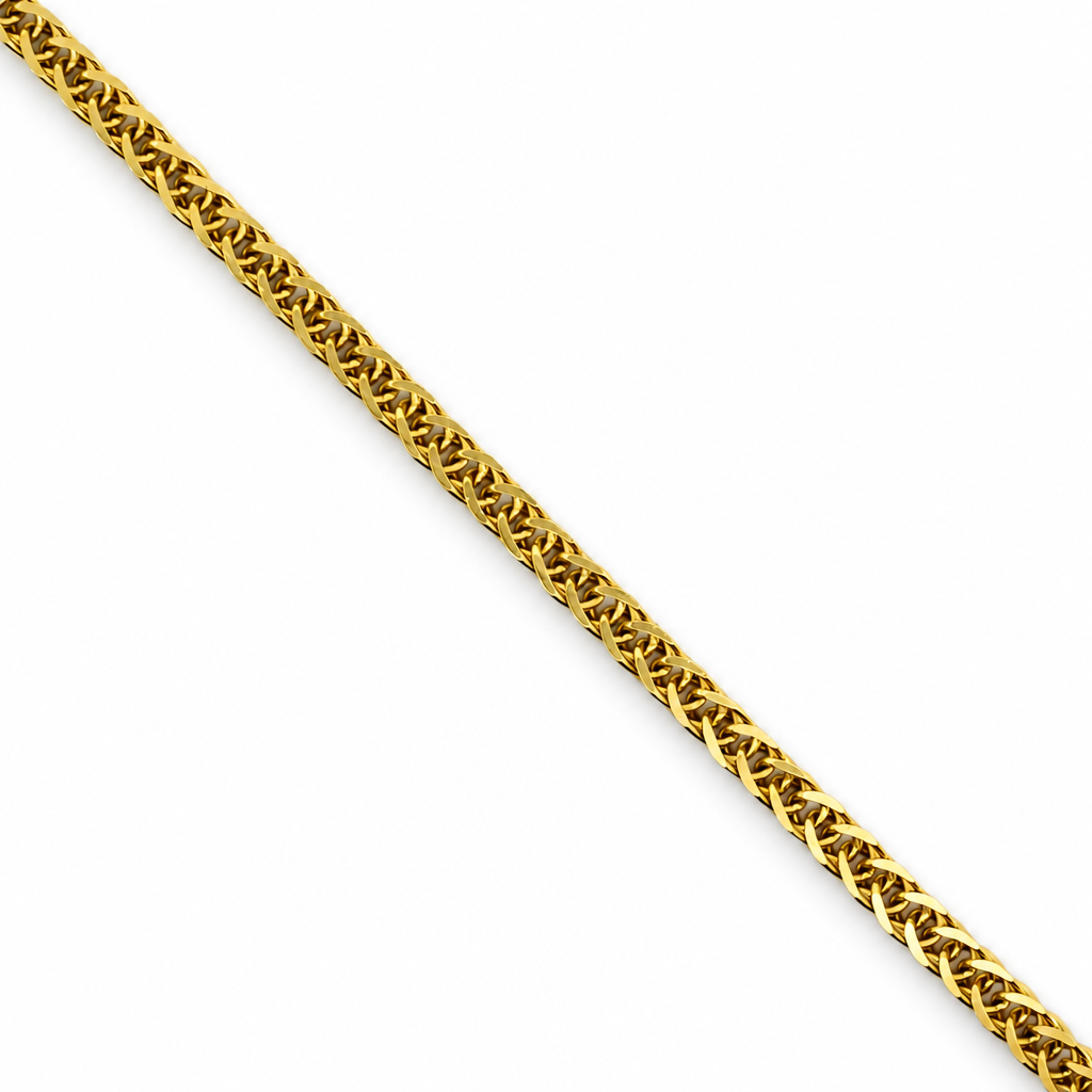 18K Yellow Gold Solid Spiga Wheat Chain - 24 Inches