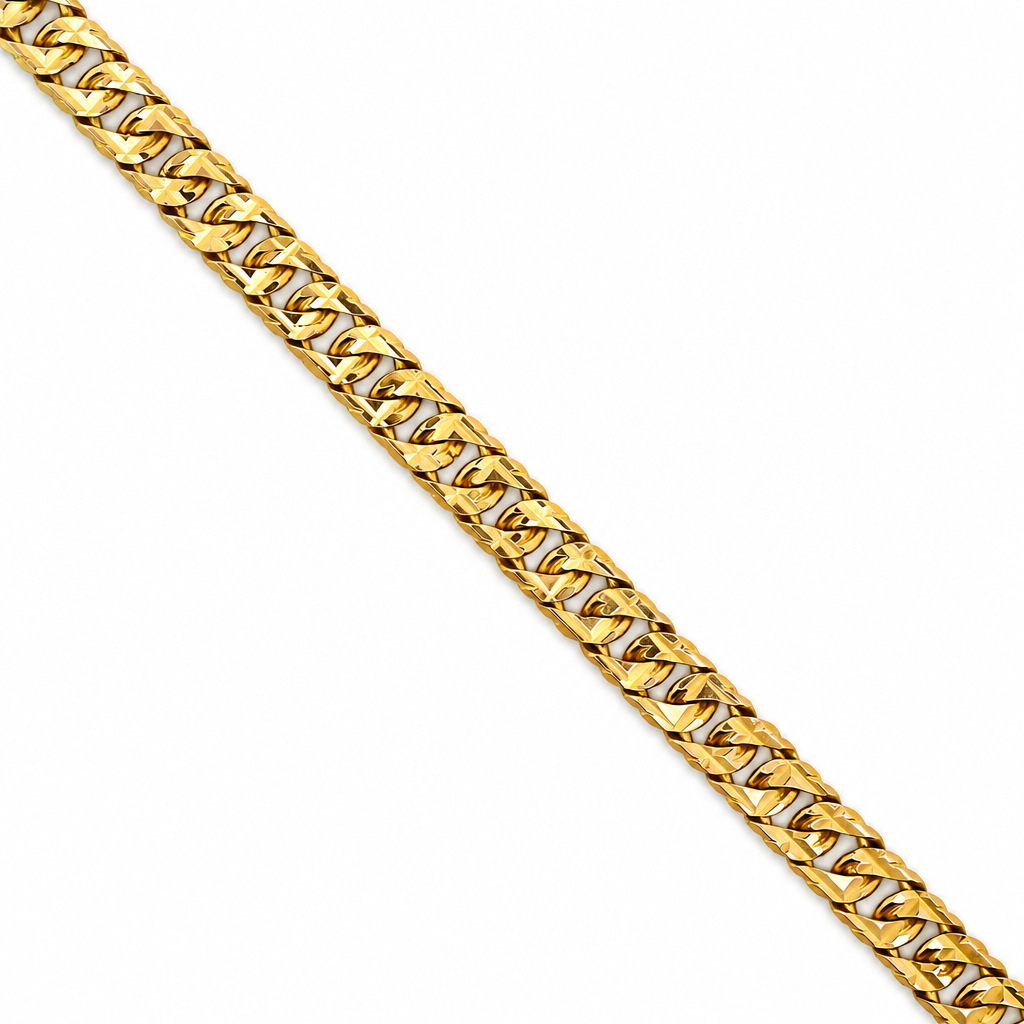 18K Yellow Gold Solid Double Cuban Interlocking Curb Chain - 22 Inches