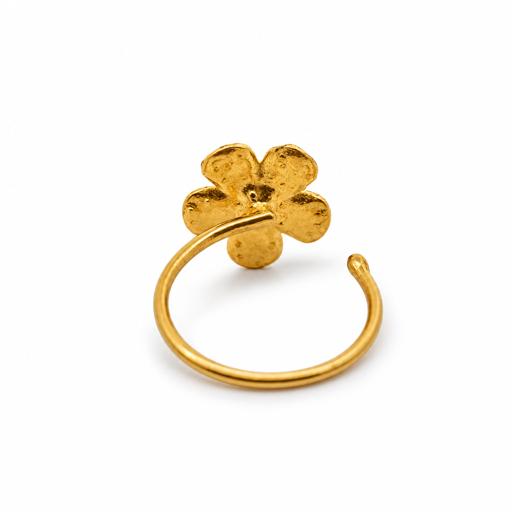 24K Solid Gold 5-Petal Flower Nose Ring Hoop