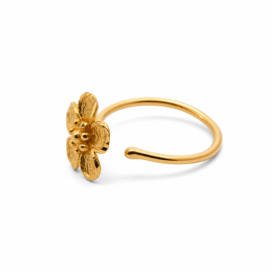24K Solid Gold Rounded 5-Petal Flower Nose Ring Hoop
