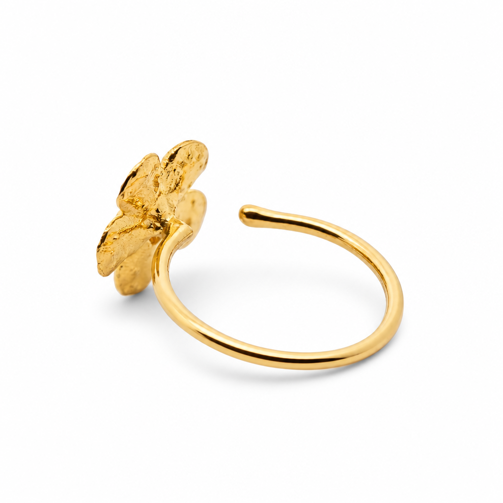 24K Solid Gold Rounded 5-Petal Flower Nose Ring Hoop