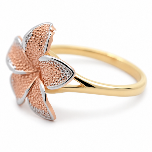 10K Tri-Tone Hibiscus Flower Ring