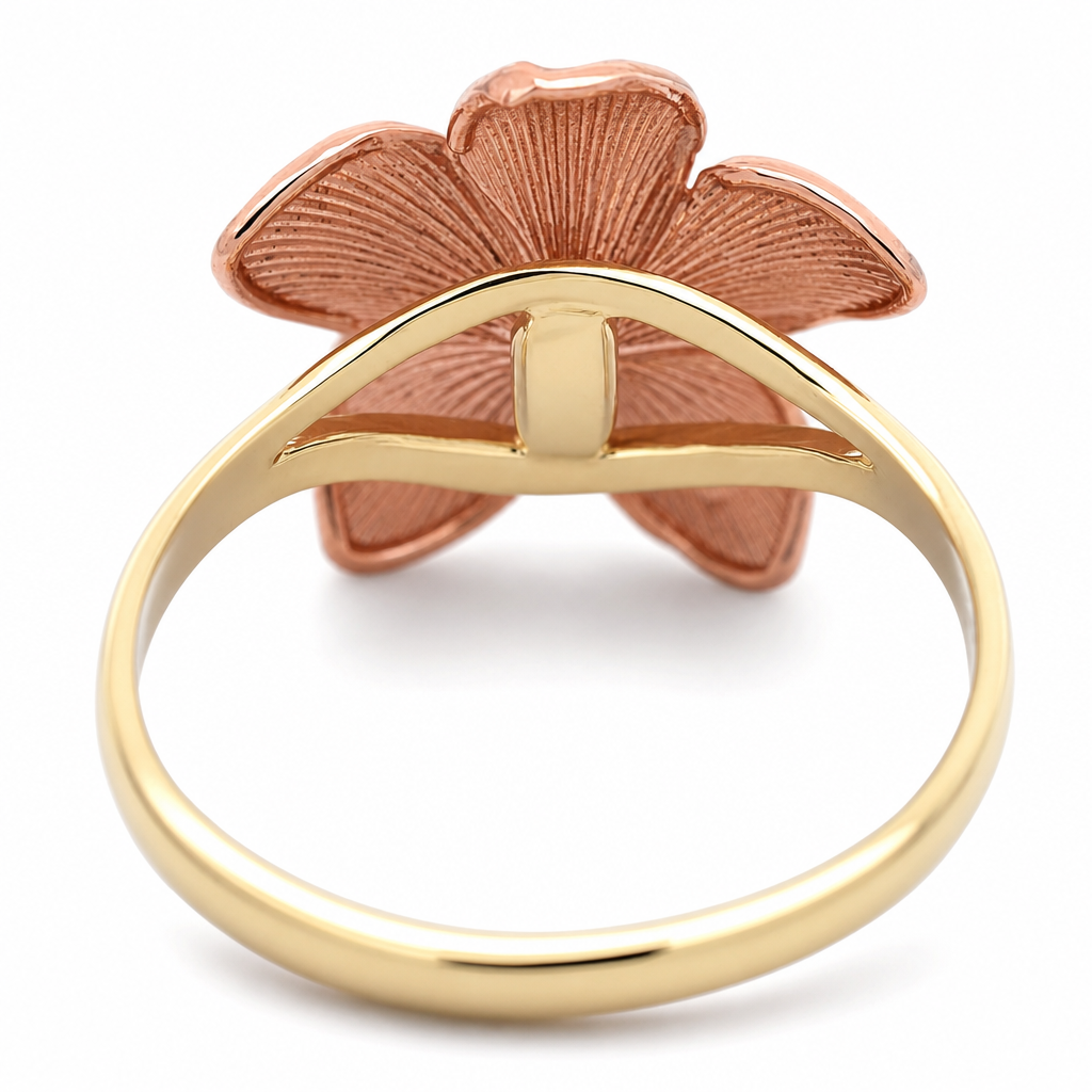 10K Tri-Tone Hibiscus Flower Ring