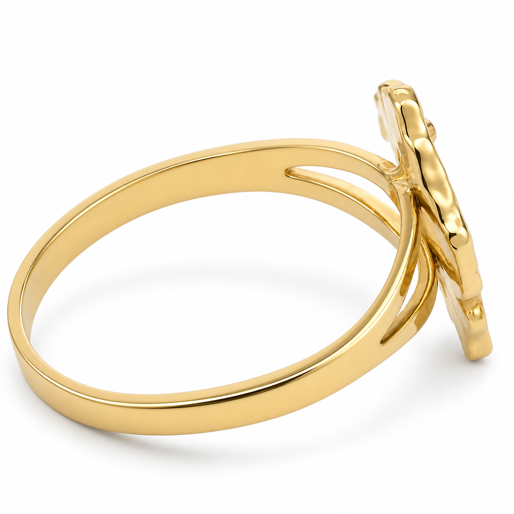 10K Yellow Gold Diamond-Cut 5-Petal Flower Ring