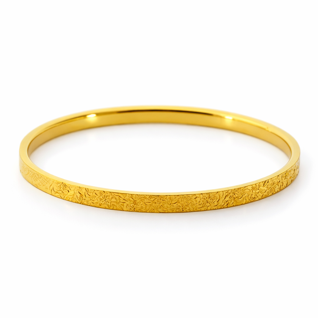 24K Yellow Gold Hammer Style Bangle