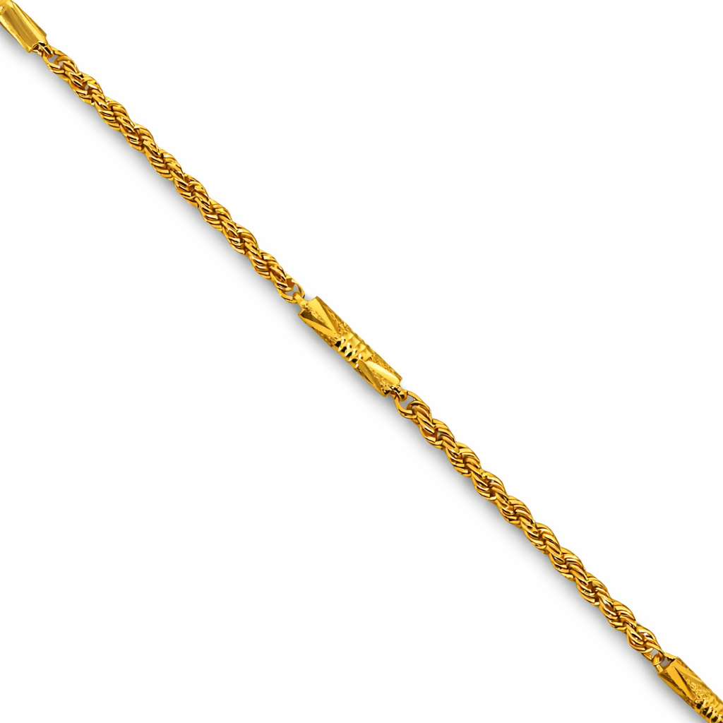 24K Yellow Gold Rope & Barrels Chain Necklace