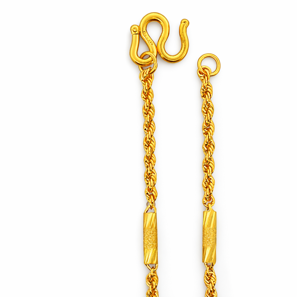 24K Yellow Gold Rope & Barrels Chain Necklace
