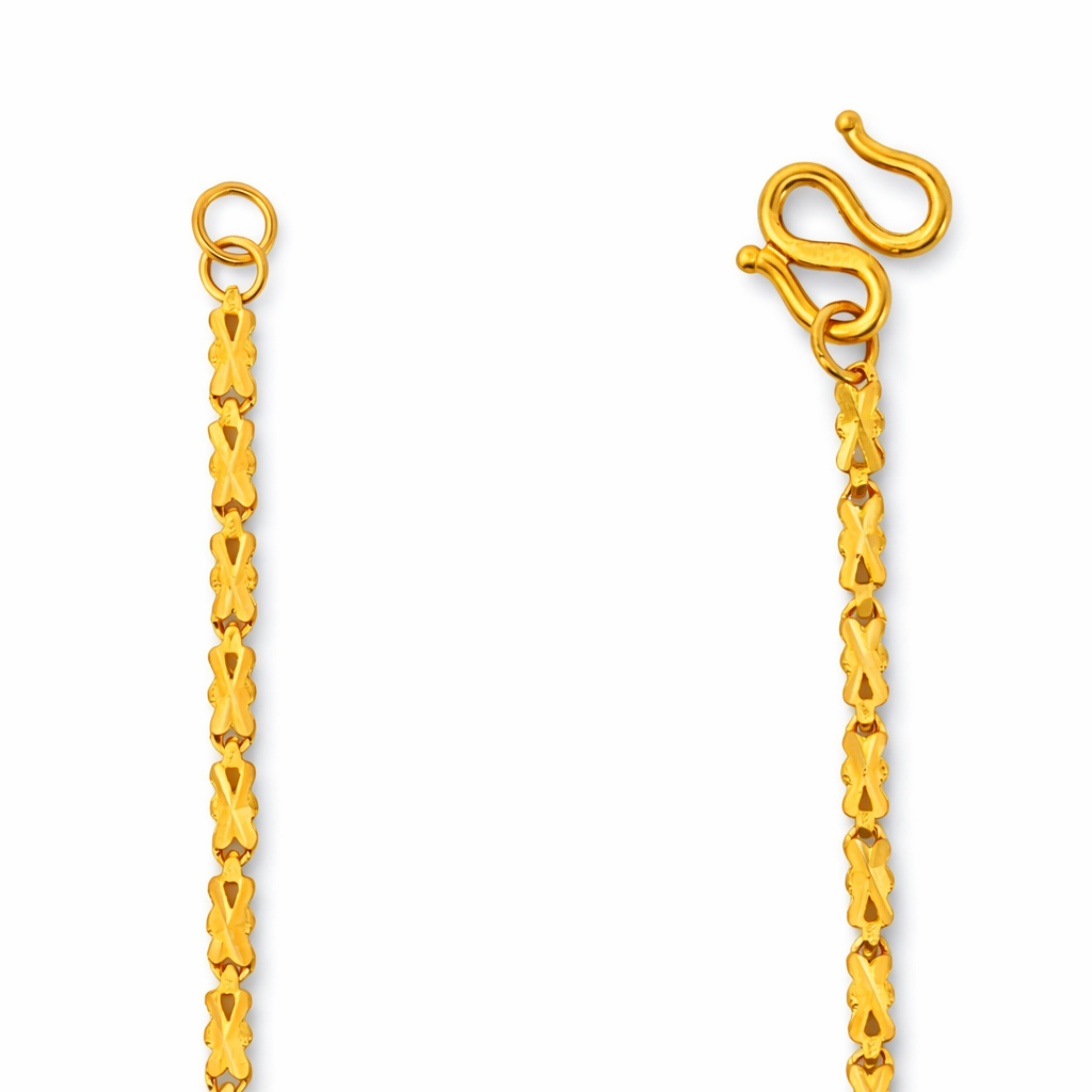24K Yellow Gold Fish Style Chain Necklace - 18 Inch