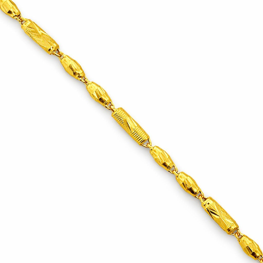 24K Yellow Gold Barrels & Lantern Chain Necklace