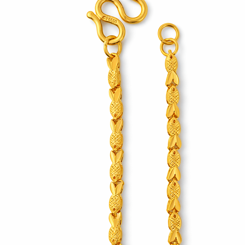 24K Yellow Gold Puffy Fish Chain Necklace - 24 Inch