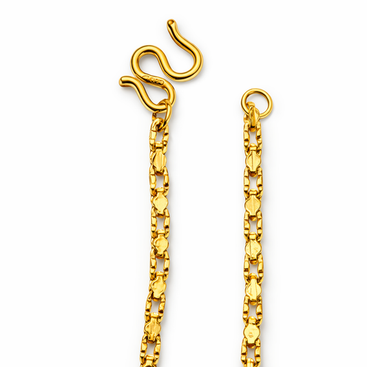 24K Yellow Gold Oval Figaro Chain Necklace - 22 Inch