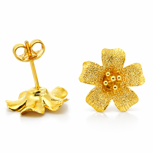 24K Yellow Gold 5 Petals Hibiscus Earrings