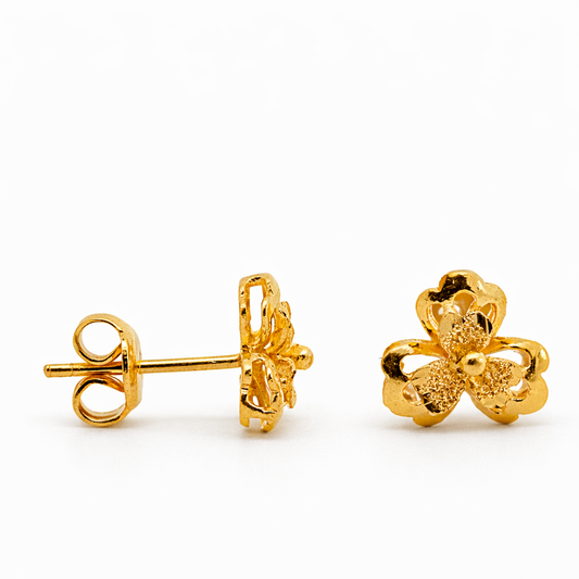 24K Yellow Gold Puffy Hibiscus Flowers Earrings