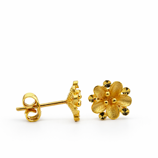24K Yellow Gold Hibiscus Flowers Earrings