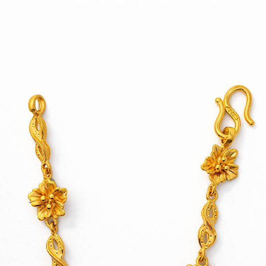 24K Yellow Gold Hibiscus & Infinity Bracelet