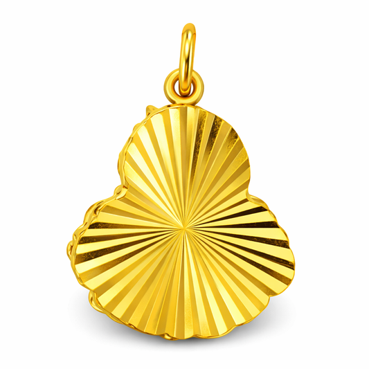 24K Yellow Gold Lady Buddha Flaming Border Precision Cut Background Pendant