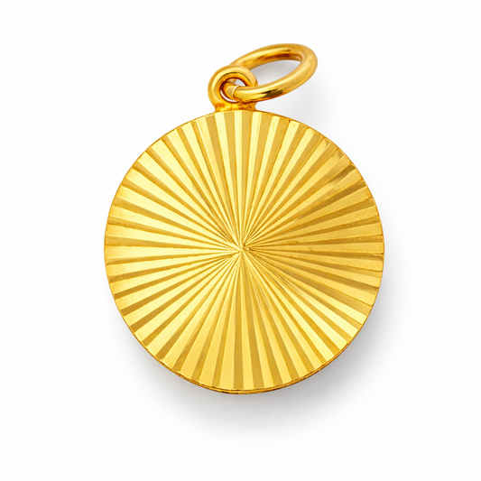 24K Yellow Gold Circle hibiscus with Precision Cut Pendant