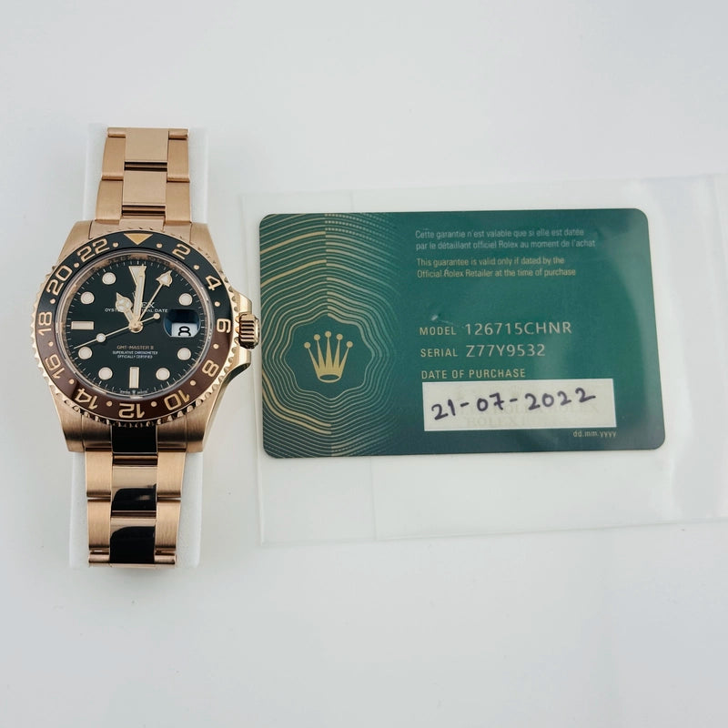 Rolex GMT-Master II "Root Beer" Black Dial on Oyster Ref 126715CHNR with New Style Card Green 2022