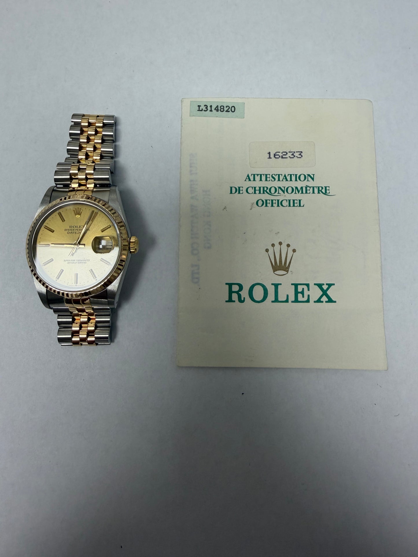 Rolex Datejust Champagne Stick Dial on Jubilee Ref. 16233 Papers 1990 — view 5