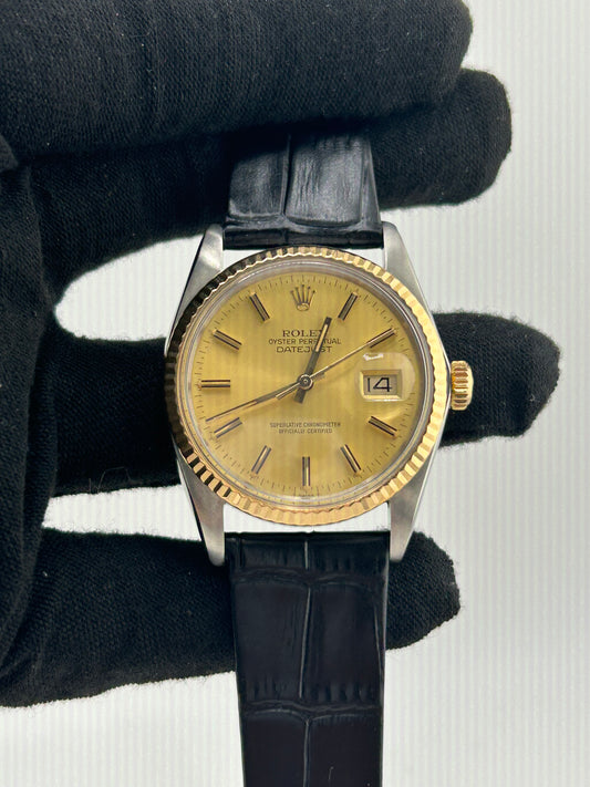 Rolex Datejust 36 Champagne Stick Dial on Generic Black Leather Strap Ref. 16013 1984 — view 2