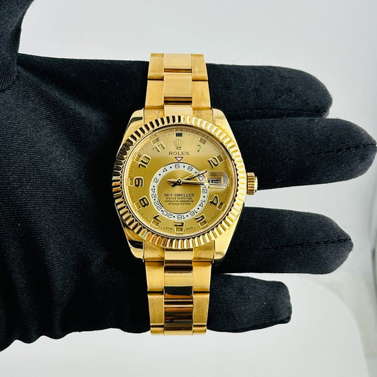 Rolex Sky Dweller Champagne Sunray Arabic Dial on Oyster Ref 326938 with Card Old Green