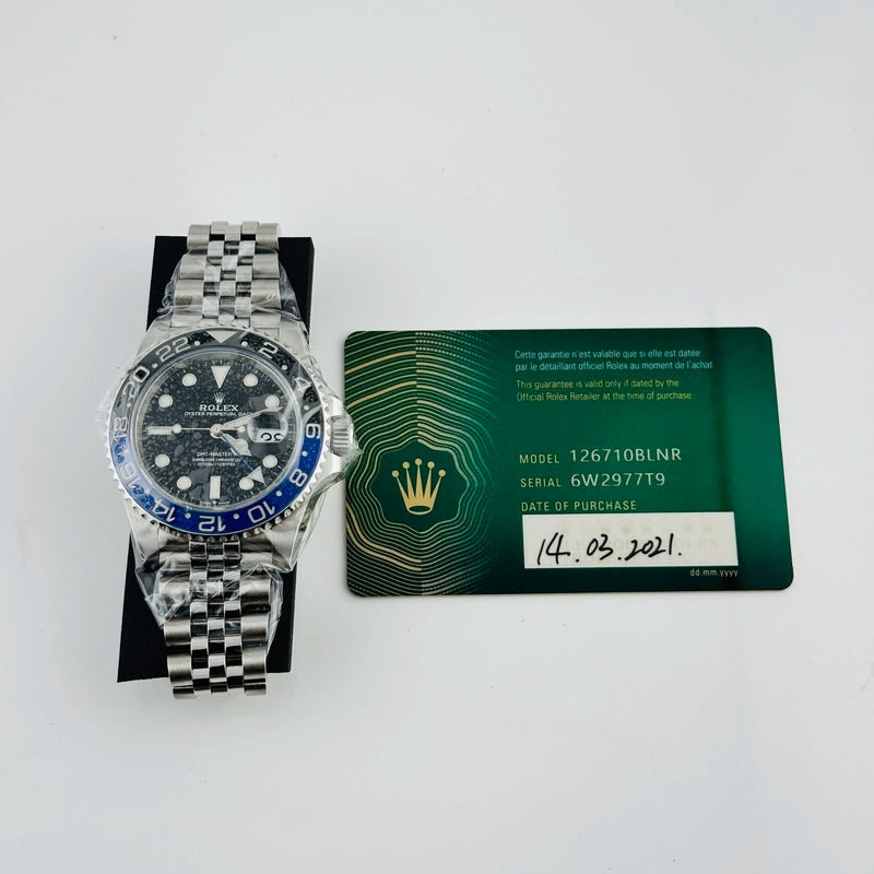 Rolex GMT-Master II Batgirl Black Dial on Jubilee Ref 126710BLNR with New Style Card Green 2021