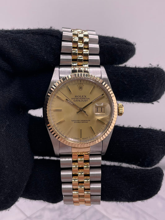 Rolex Datejust Champagne Stick Dial on D Link Jubilee Bracelet Ref. 16013 1986 — view 2