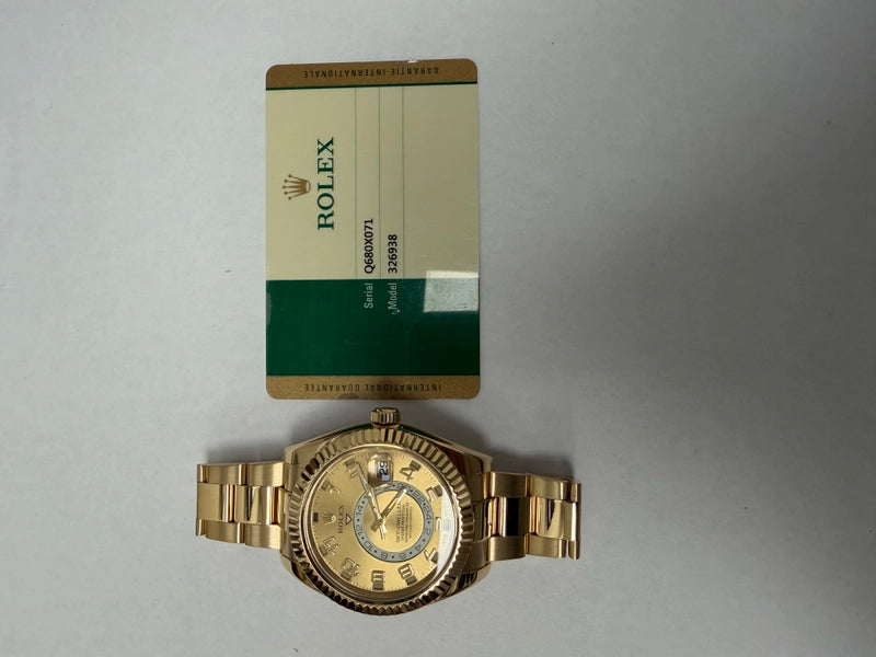 Rolex Sky Dweller Champagne Sunray Arabic Dial on Oyster Ref 326938 with New Style Card White 2018