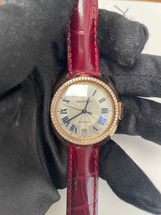 Cartier Cle Silver Dial on Leather Ref 3950 with Card 2017