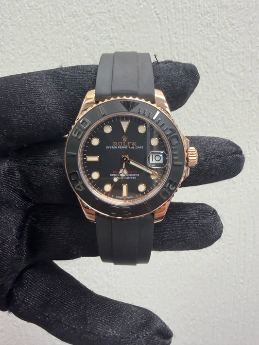 Rolex Yacht-Master 37 Matt Black Dial on Oysterflex Ref 268655 with New Style Card White 2018
