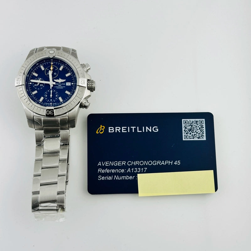Breitling Avenger Chronograph Blue Dial on Bracelet Ref A13317101C1A1 with Card 2023
