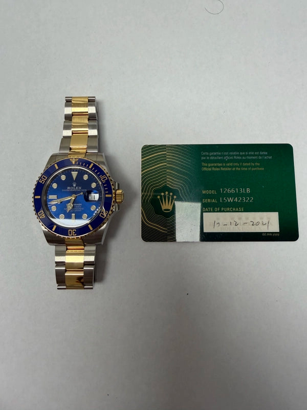 Rolex Submariner Blue Dial on Oyster Ref 126613LB with New Style Card Green 2021