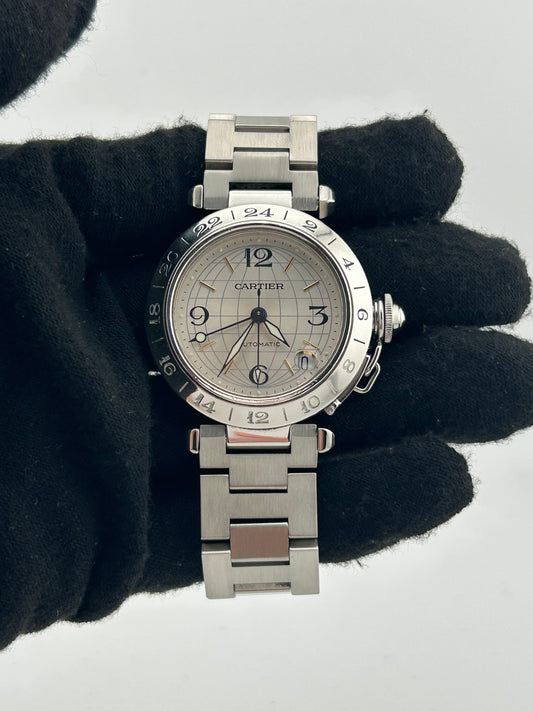 Cartier Pasha GMT Silver Dial on Stainless Steel Bracelet Ref. W31029M7 — view 2