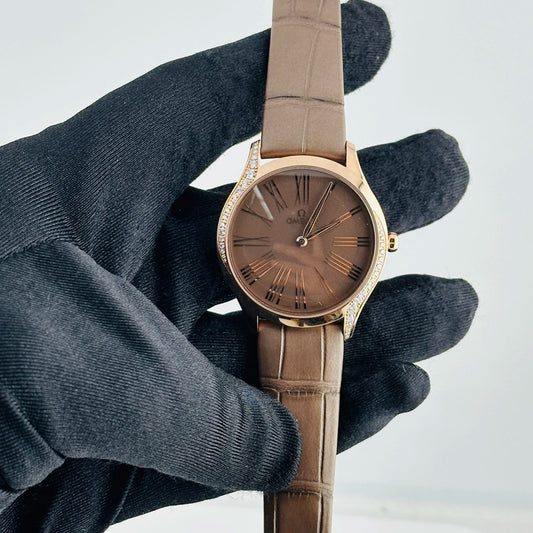 Omega De Ville Brown Dial on Leather Strap Ref 428.58.36.60.13.001 with Card