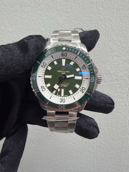 Breitling Superocean Automatic Green Dial on Bracelet Ref A17376A31L1A1 with Card 2025