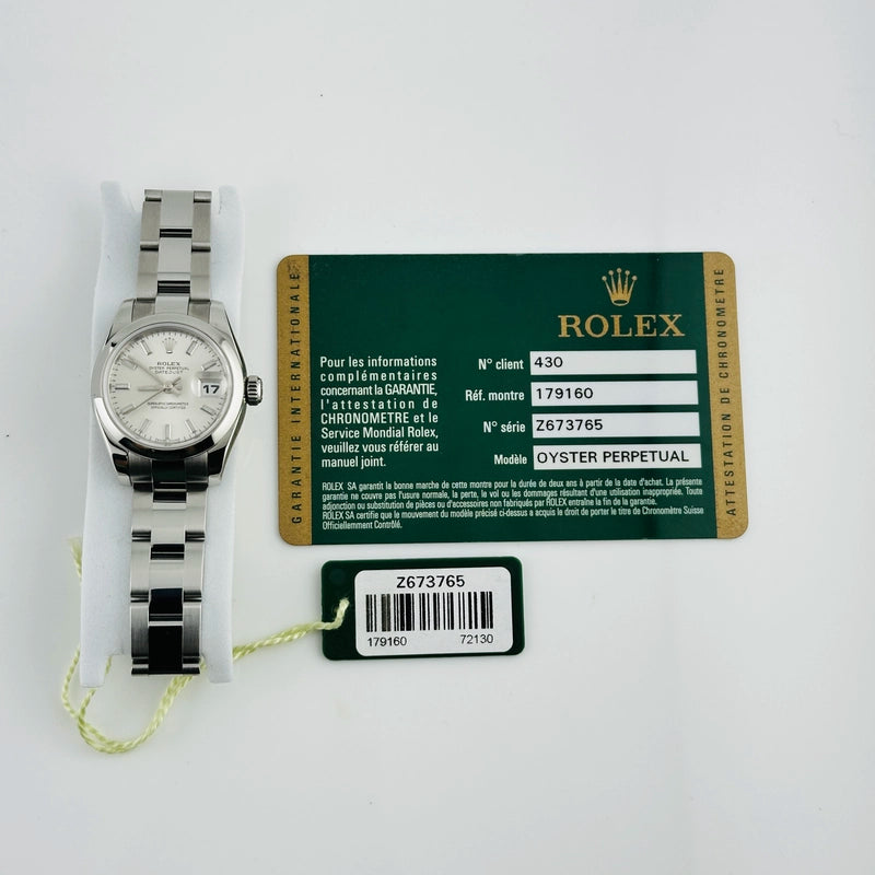 Rolex Datejust Lady Silver Index Dial on Oyster Ref 179160 with Card Old Green 2007