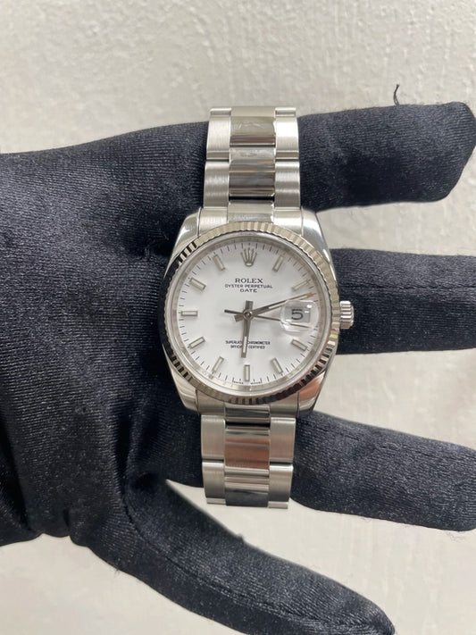 Rolex Oyster Perpetual Date White Dial on Oyster Ref 115234 with Card Old Green 2009