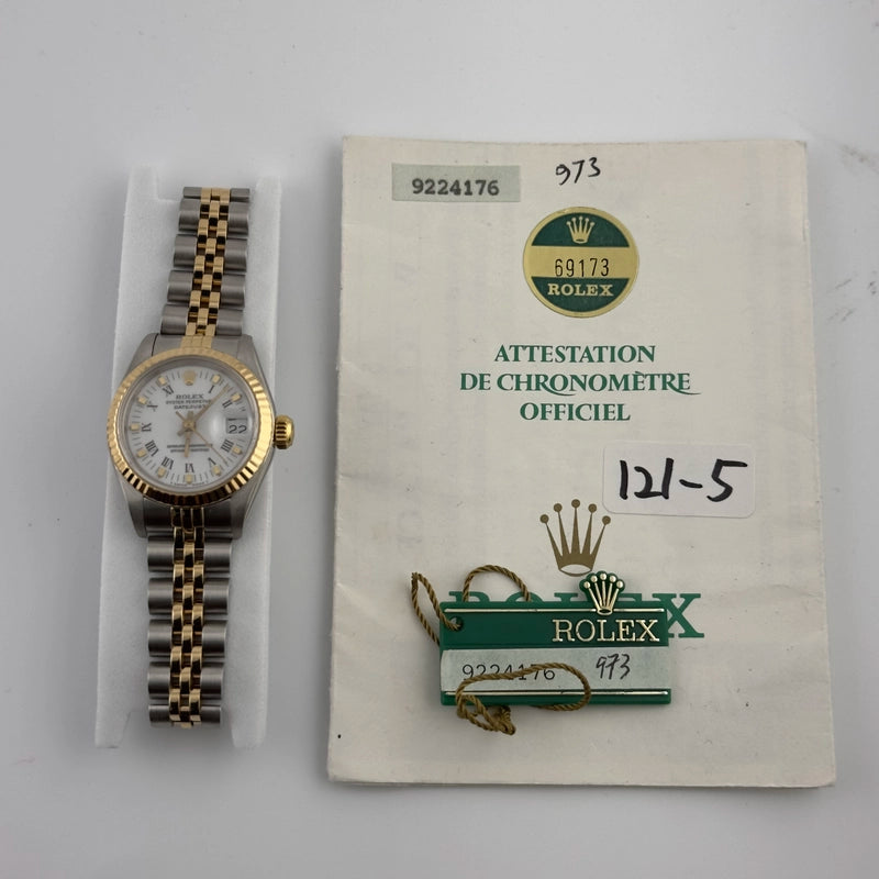 Rolex Datejust White Roman Dial on Jubilee Ref 69173 with Papers 1986