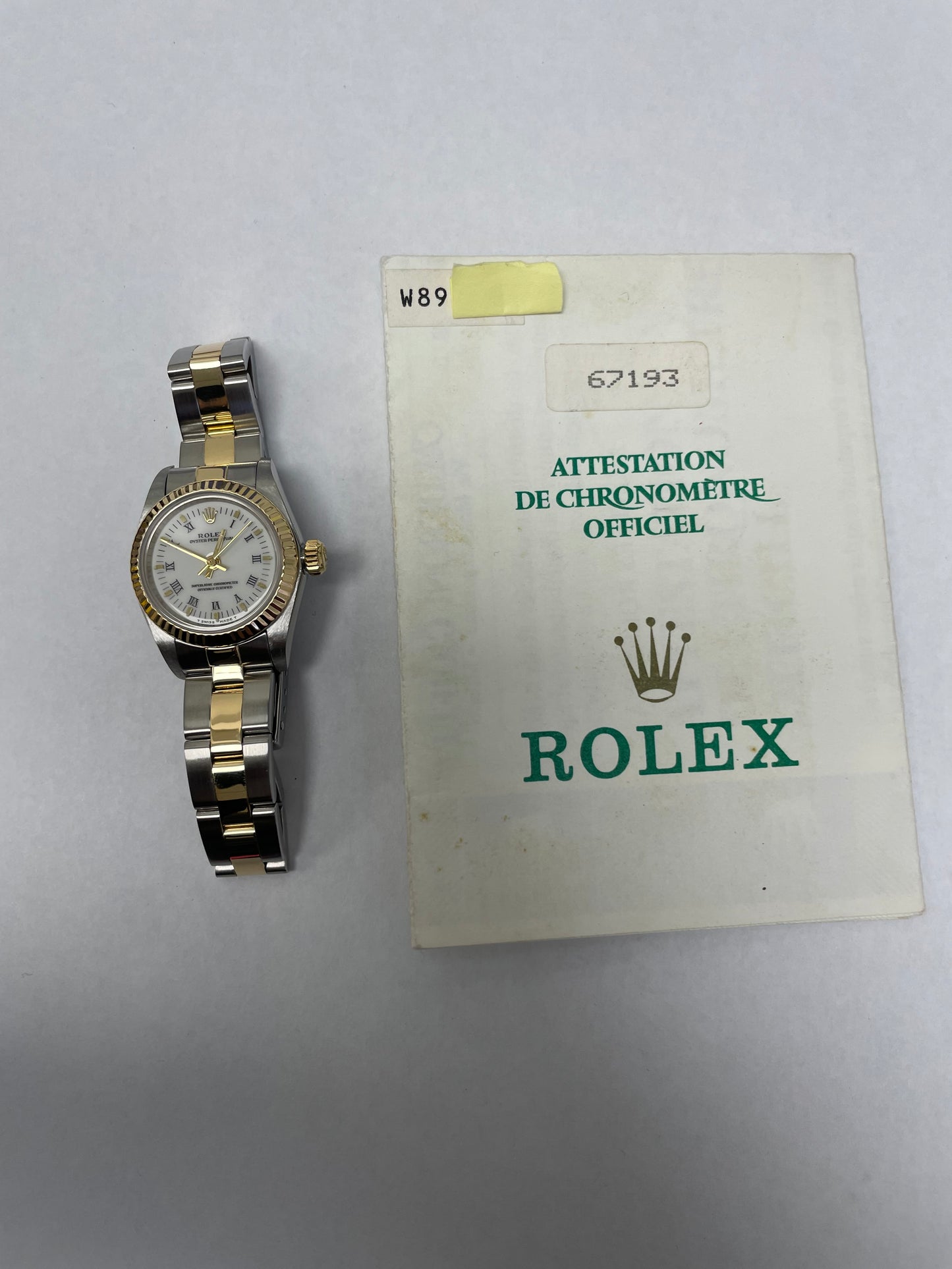 Rolex Oyster Perpetual White Roman Dial on Oyster Ref. 67193 Papers 1997 — view 4