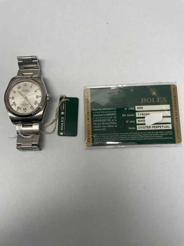 Rolex Oyster Perpetual S Ilver Dial on Oyser Ref 116034 with Card Old Green 2010
